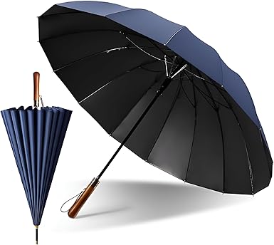 新品 日本製 デニム調生地使用 上品木製わっかハンドル 高級長傘 日傘 8本骨 新品 日本製 デニム調生地使用 上品木製わっかハンドル 高級長傘